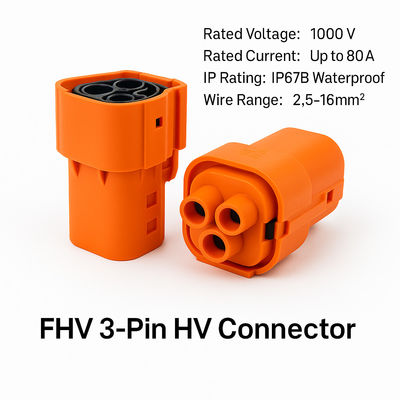 IP67B Conector EV de 3 pinos de plástico 1000V 80A para bateria A/C PTC