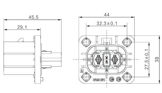 Neopower Conector Elétrico de Alto Desempenho de 2 pines 1000V 40A com HVIL, Poka-Yoke e Proteção de 360°